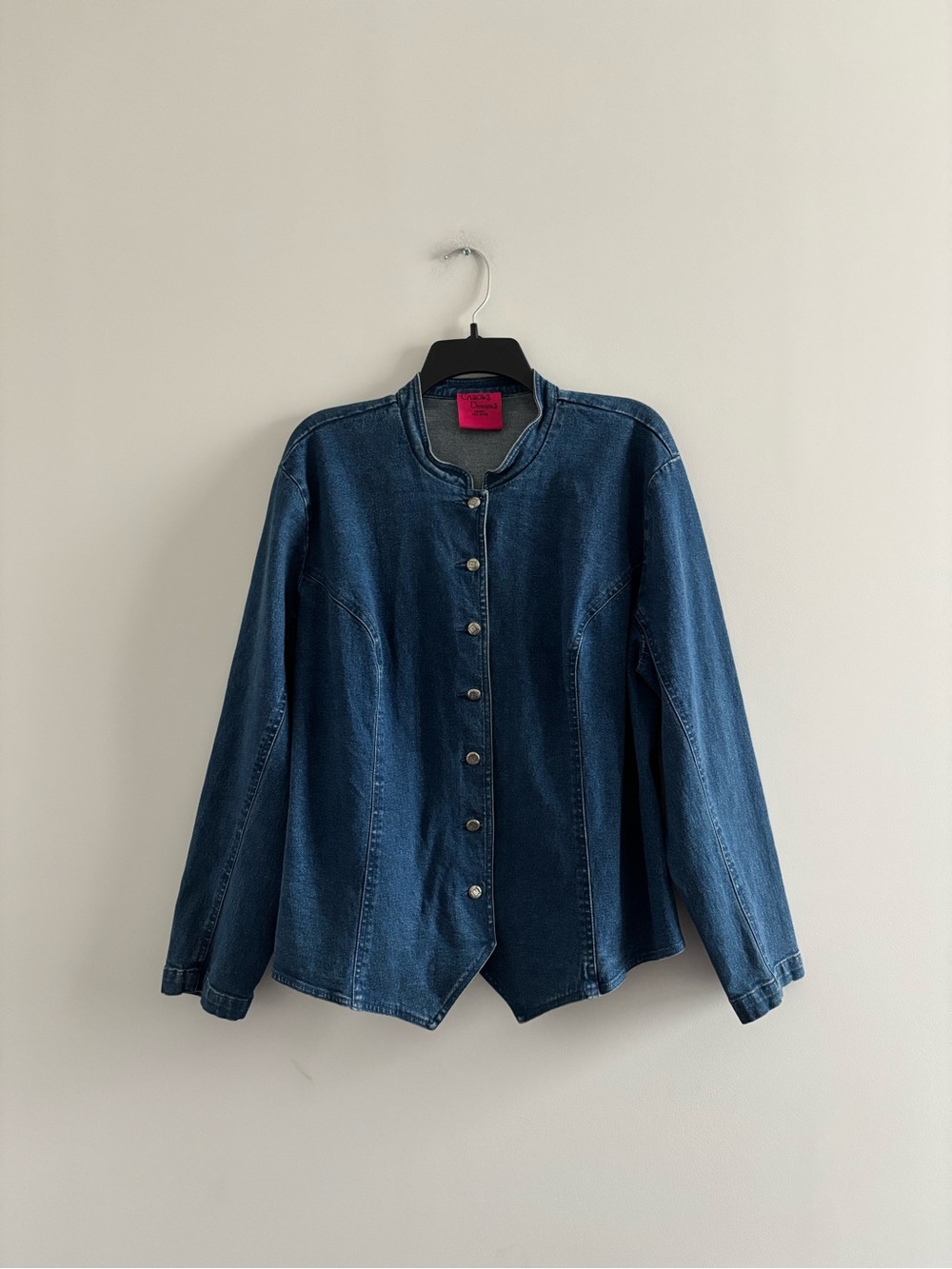 VTG Carol’s Denims Jacket Blue Scalloped Hem Mock Collar Women XL Western Boho